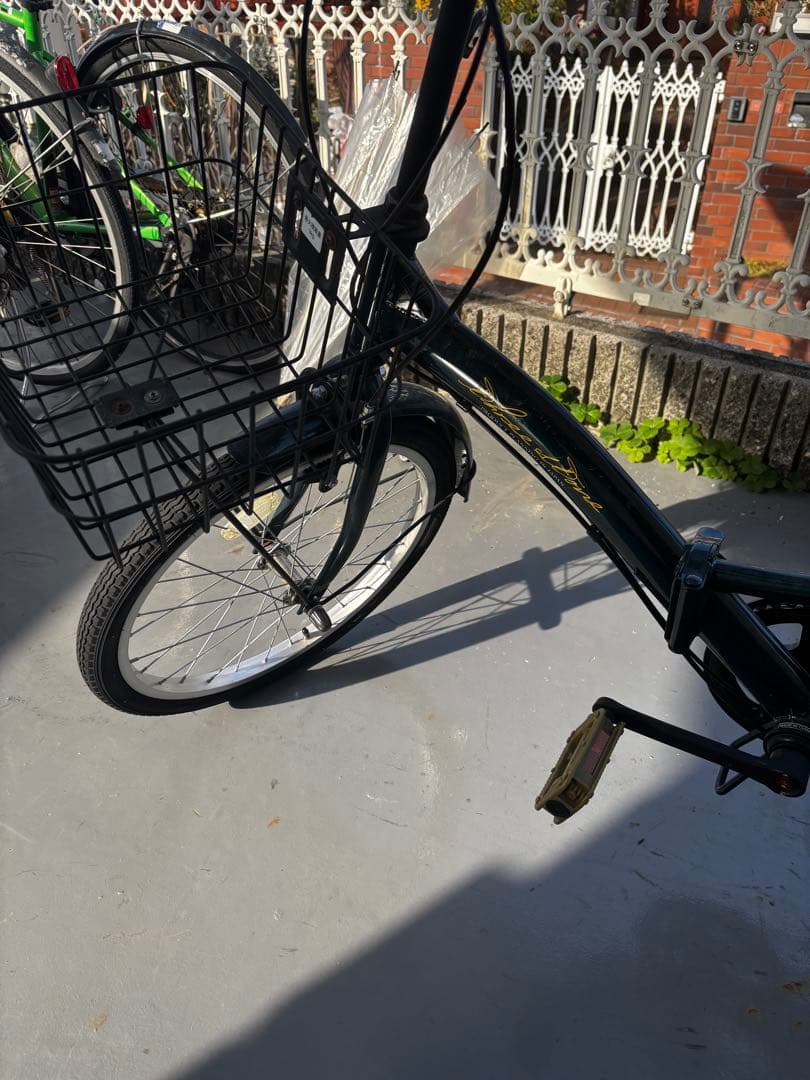 【美品】20インチ シティサイクル 前カゴ付き ダークグリーン 通勤・通学