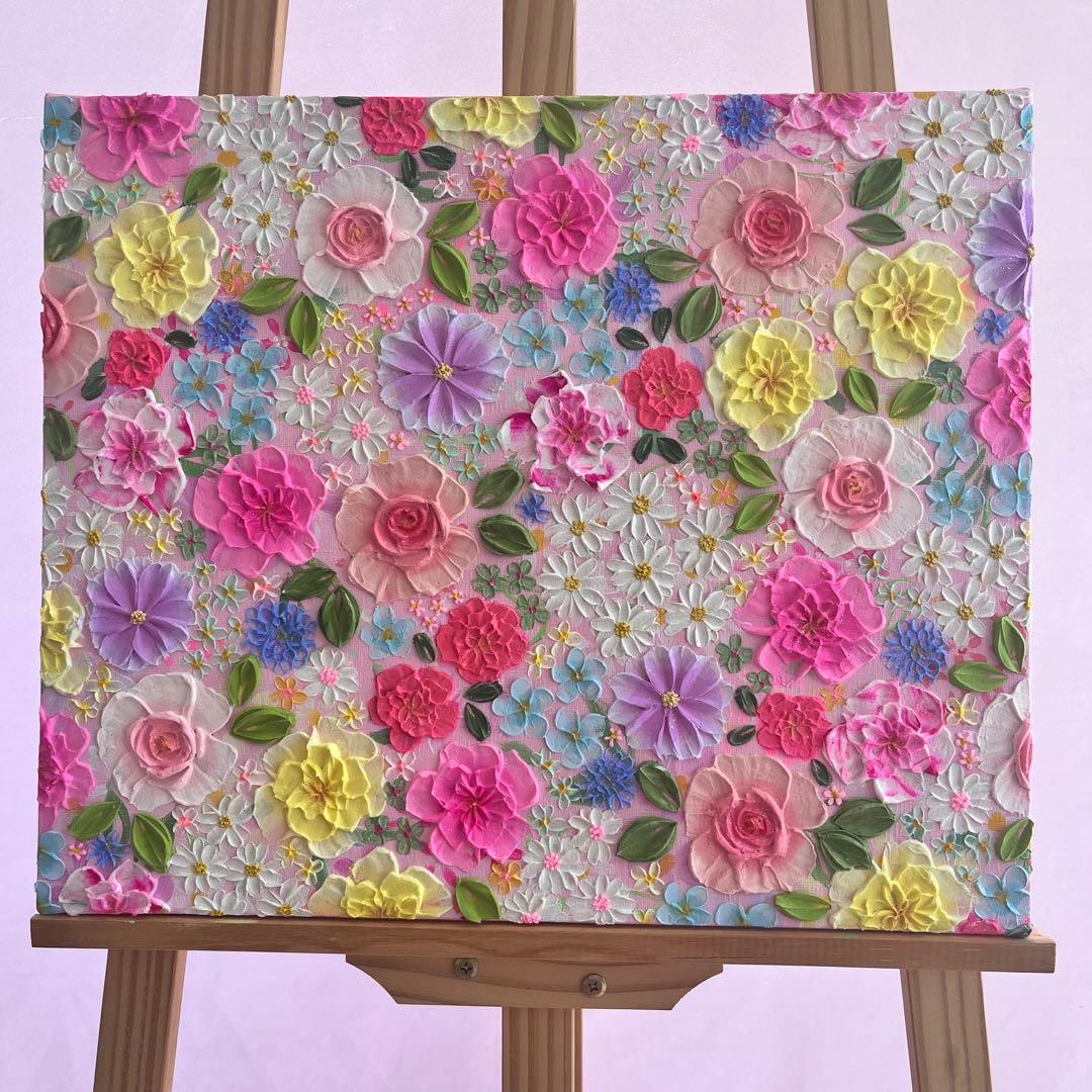 癒しのインテリアblooming joy＊ピンク系フラワーアート／キャンバス原画