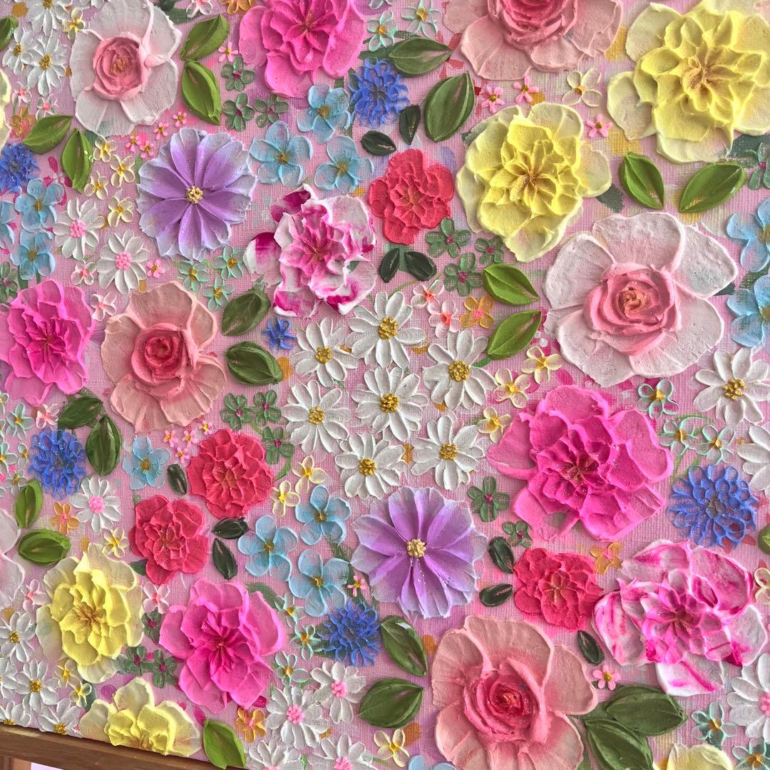 癒しのインテリアblooming joy＊ピンク系フラワーアート／キャンバス原画
