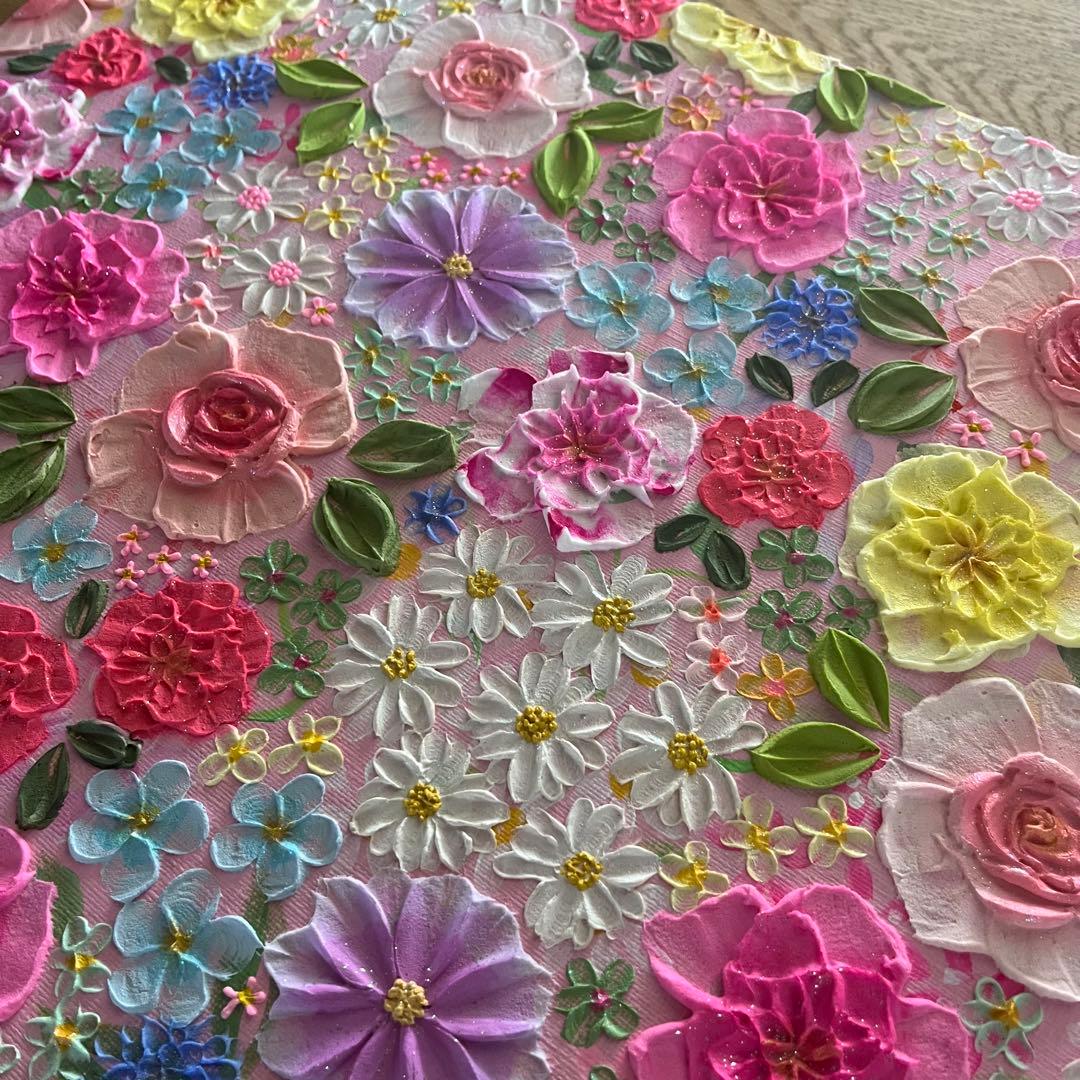 癒しのインテリアblooming joy＊ピンク系フラワーアート／キャンバス原画