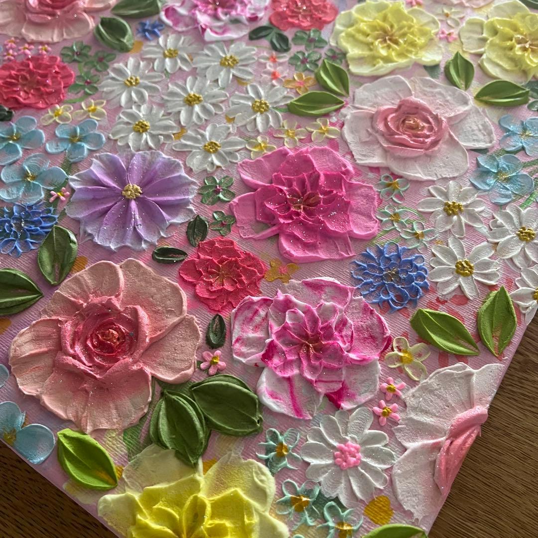 癒しのインテリアblooming joy＊ピンク系フラワーアート／キャンバス原画