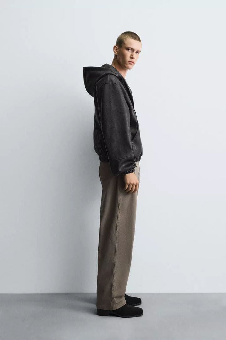 ZARA フェイクレザー フーデッドジャケット