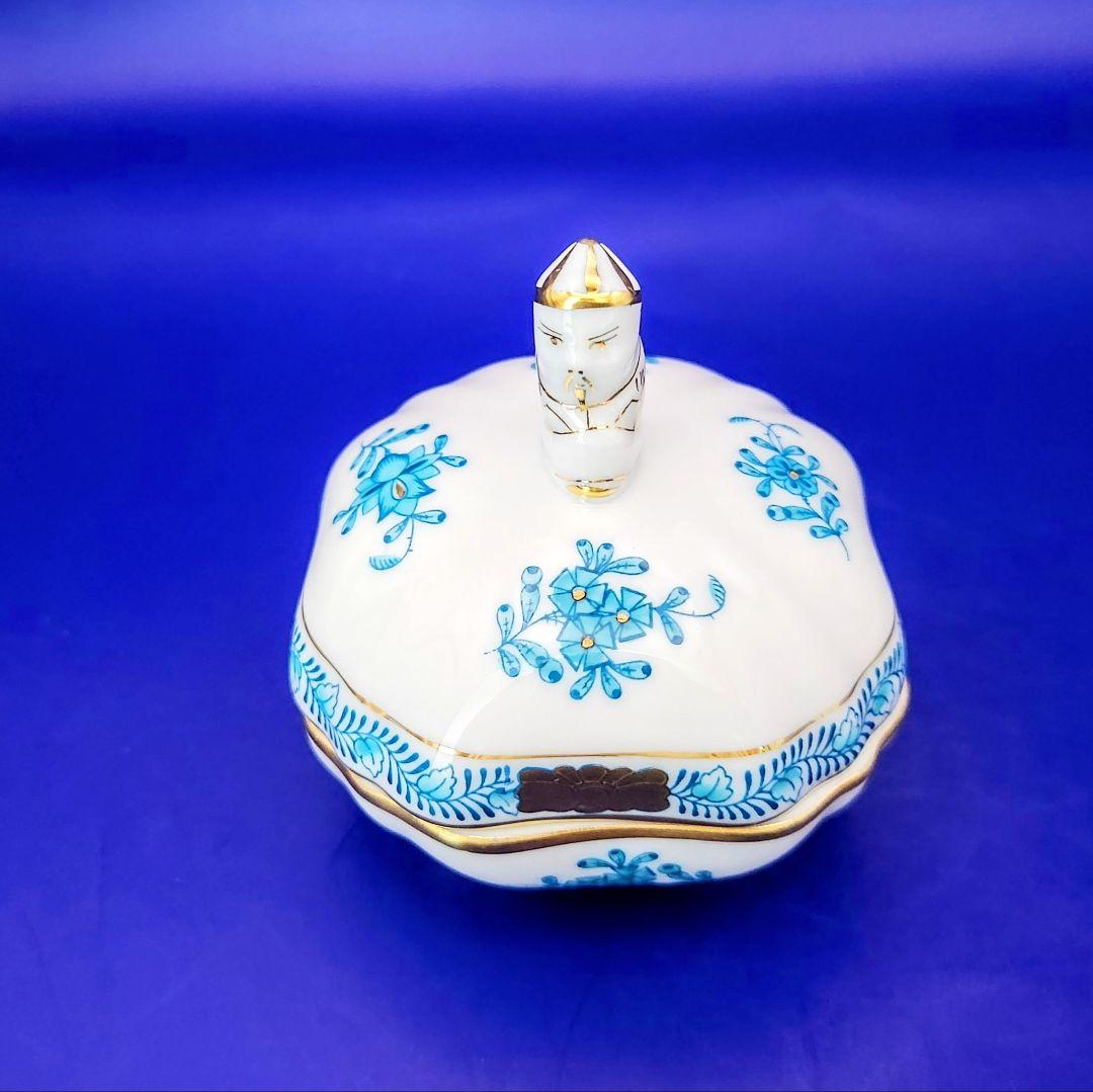 ヘレンド【未使用箱入】ボンボニエール小物入《インドの華ターコイズ》〘マンダリン〙