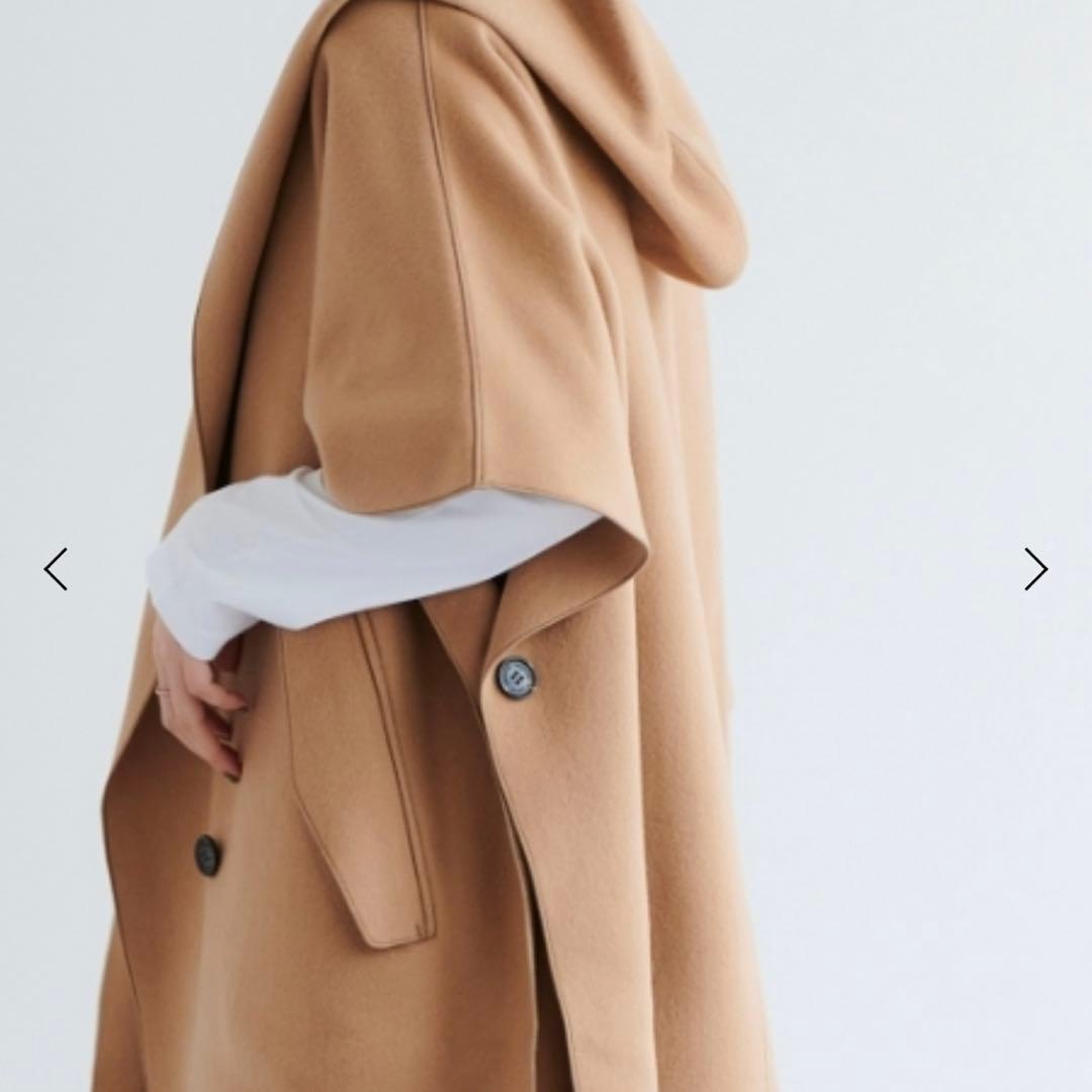 【高島屋購入品】Vaneum クロークフーディポンチョコート　キャメル　ウール