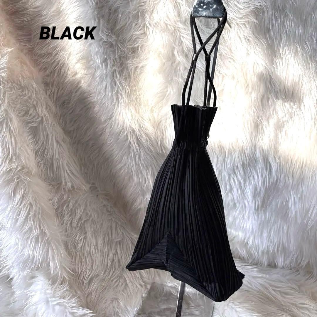 プリーツプリーズイッセイミヤケ 巾着ポーチ リバーシブル グレー ブラック