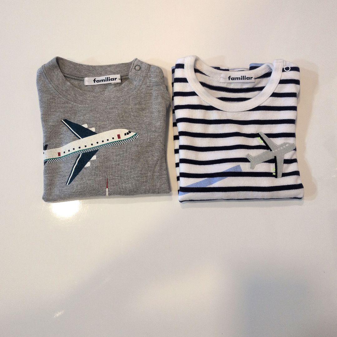 familiar 飛行機刺繍プリント 長袖カットソー 2枚セット　美品✨️