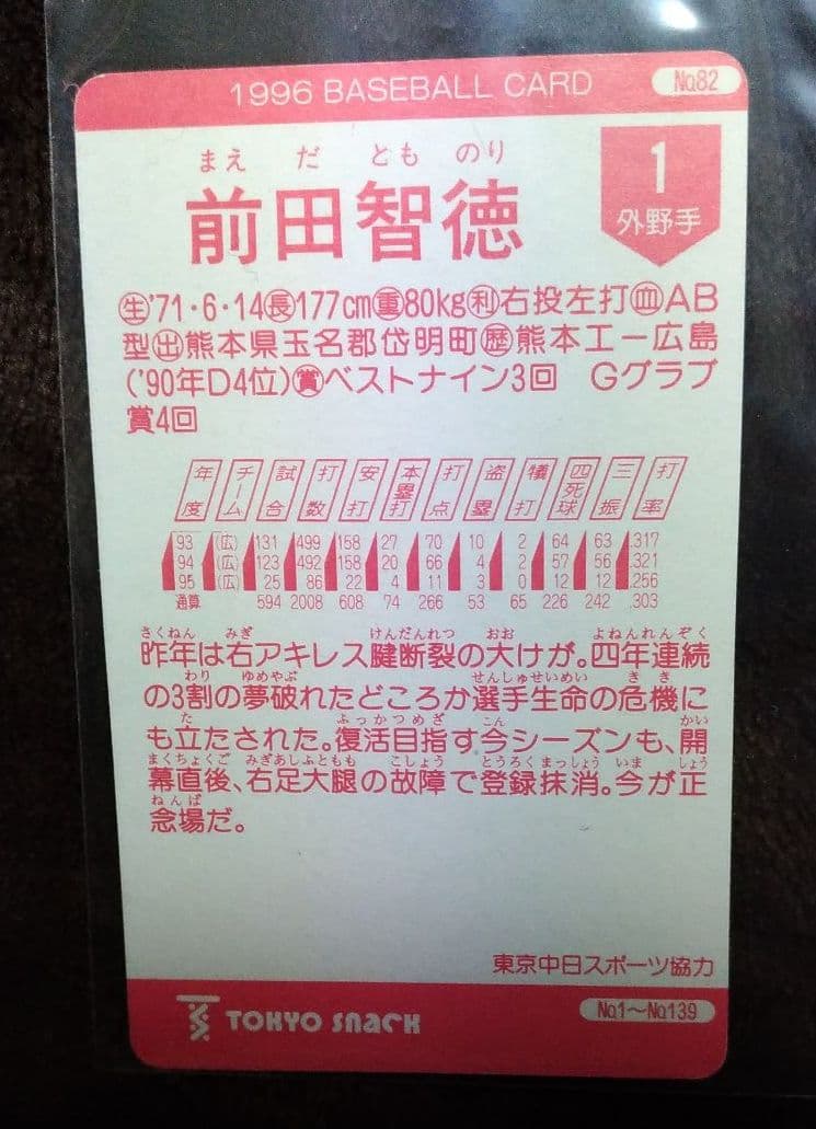 1996 カルビー No.82  広島  前田智徳 レア
