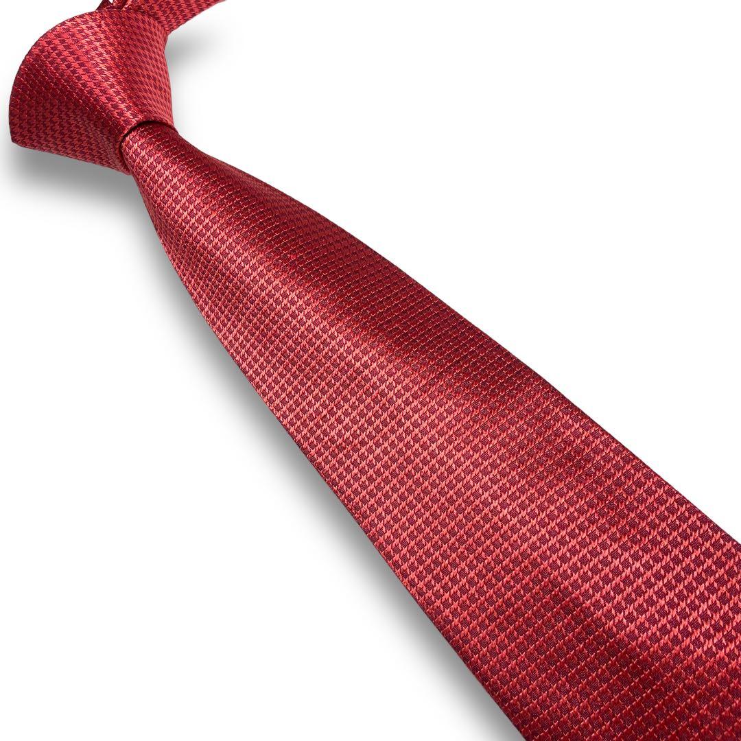 【美品】　セリーヌ　ブランド　ネクタイ　レッド　赤　無地　ソリッド　光沢　艶