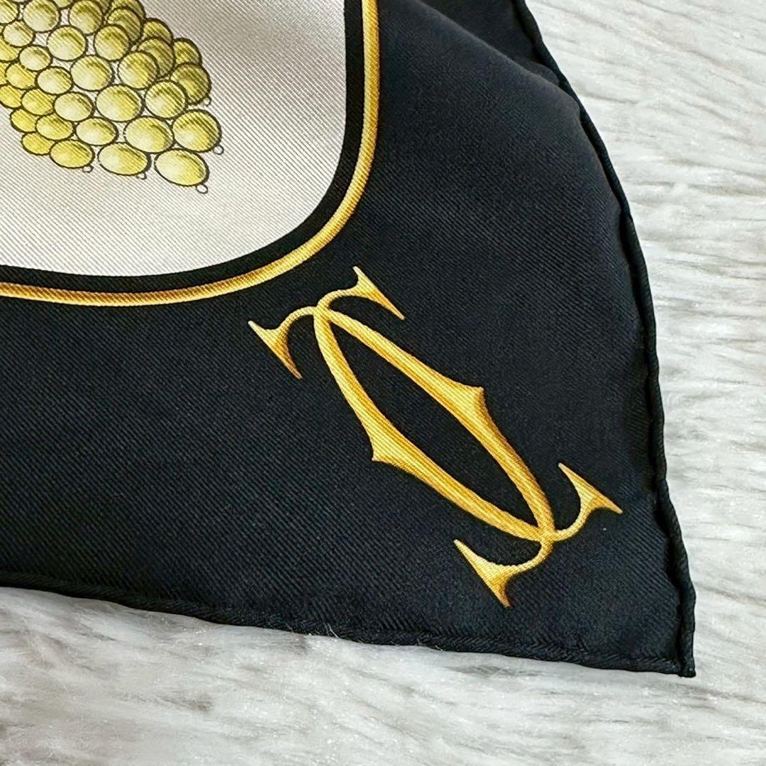 カルティエ スカーフ 宝石柄 大判 黒 ブラック パール ジュエリー柄