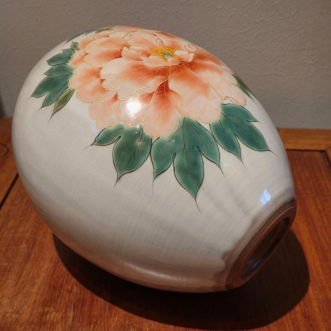京焼 清水焼 陶あん 陶葊 牡丹 花瓶 高25cm 日本製 白掛牡丹 花器 花生