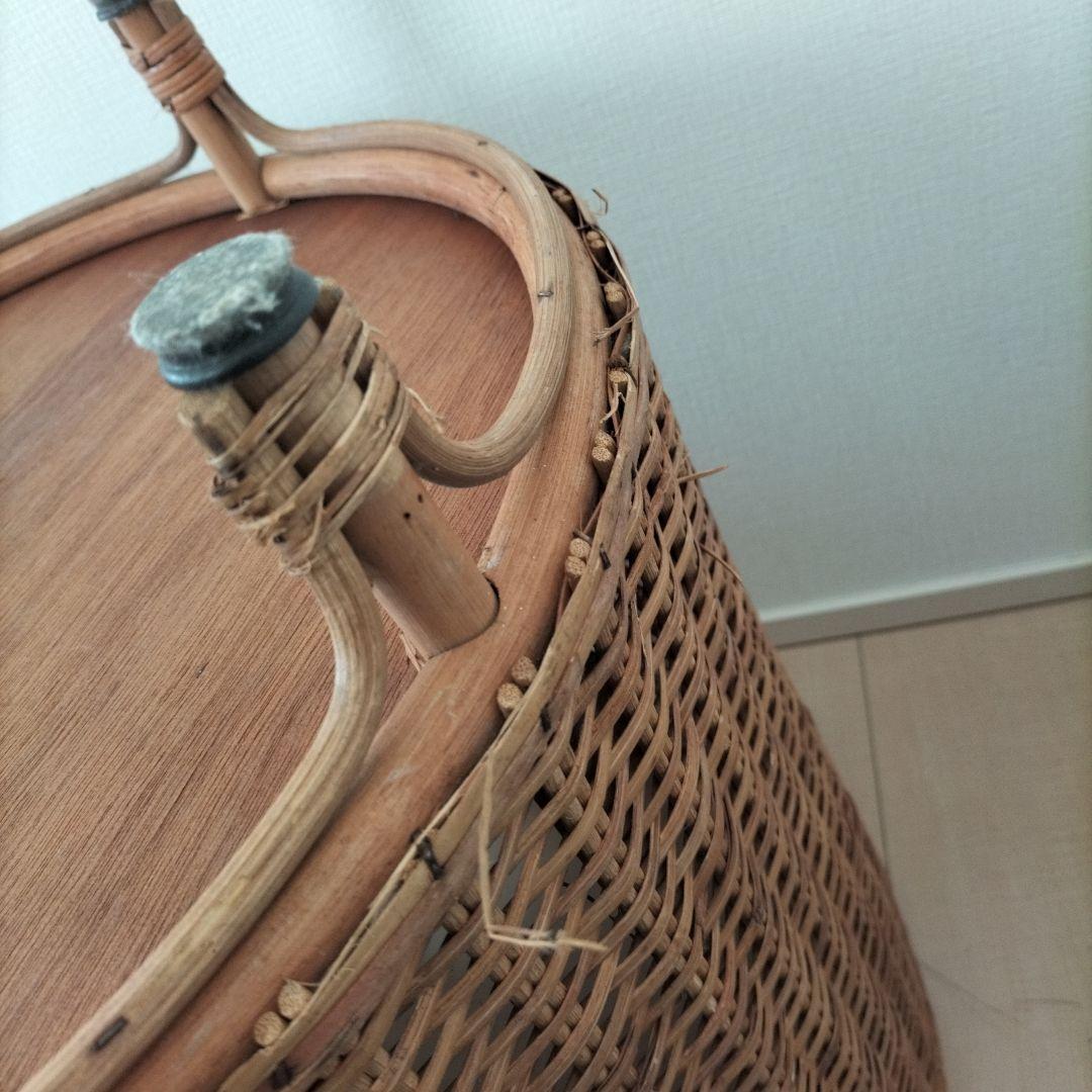 バスケット　丸　ラウンド　大きめ　レトロ　籐　ラタン
