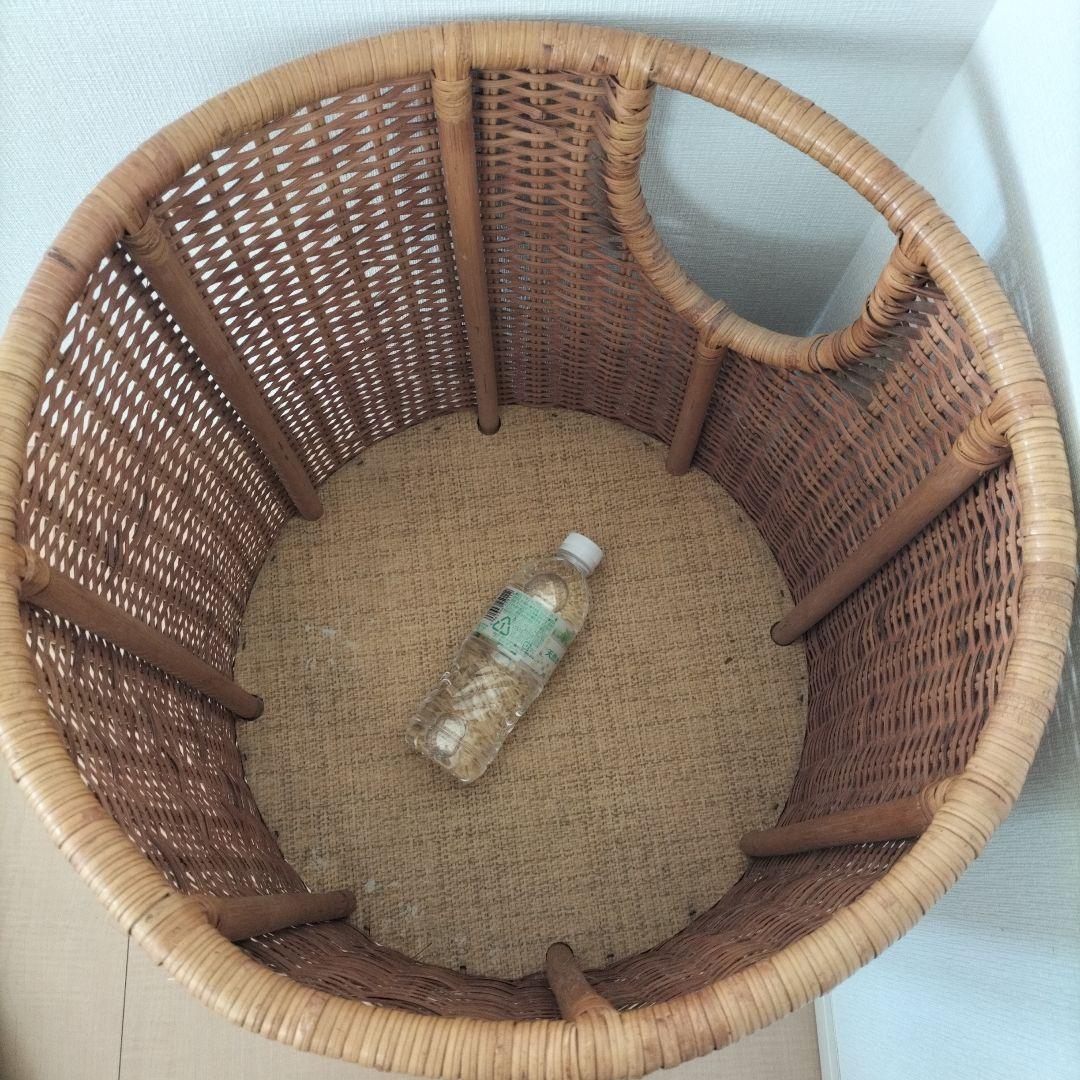 バスケット　丸　ラウンド　大きめ　レトロ　籐　ラタン