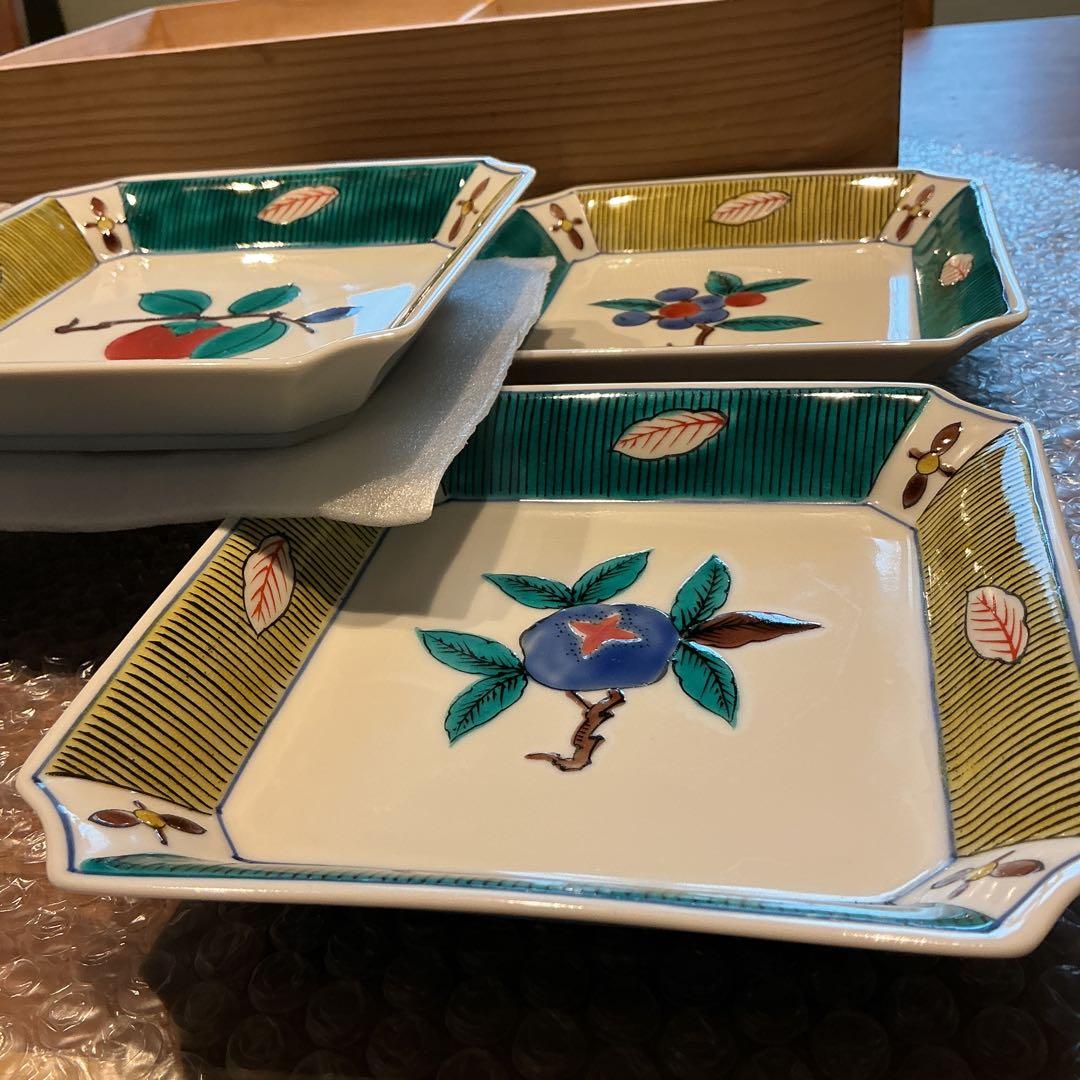九谷焼　暁盃　みのり角皿　取り皿5枚組　未使用保管品