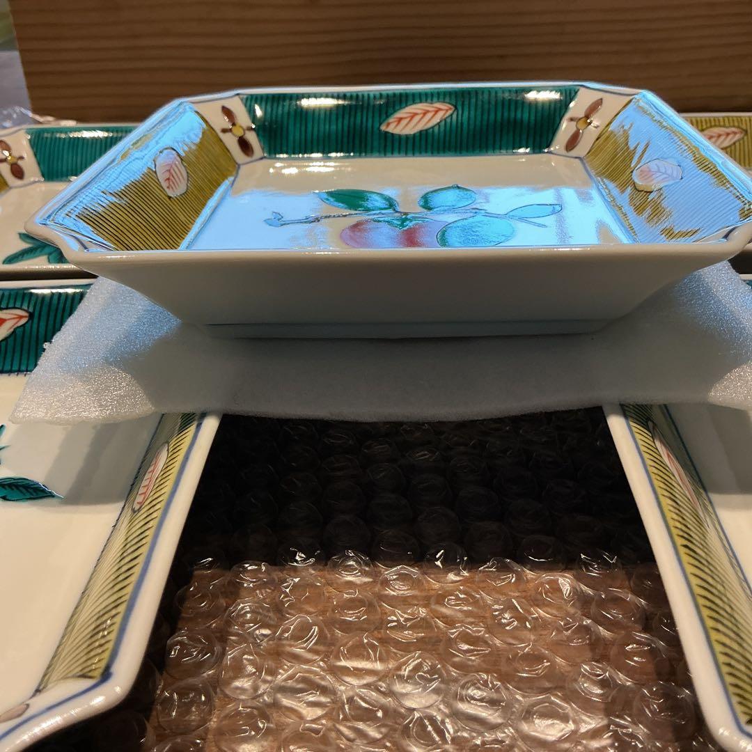 九谷焼　暁盃　みのり角皿　取り皿5枚組　未使用保管品