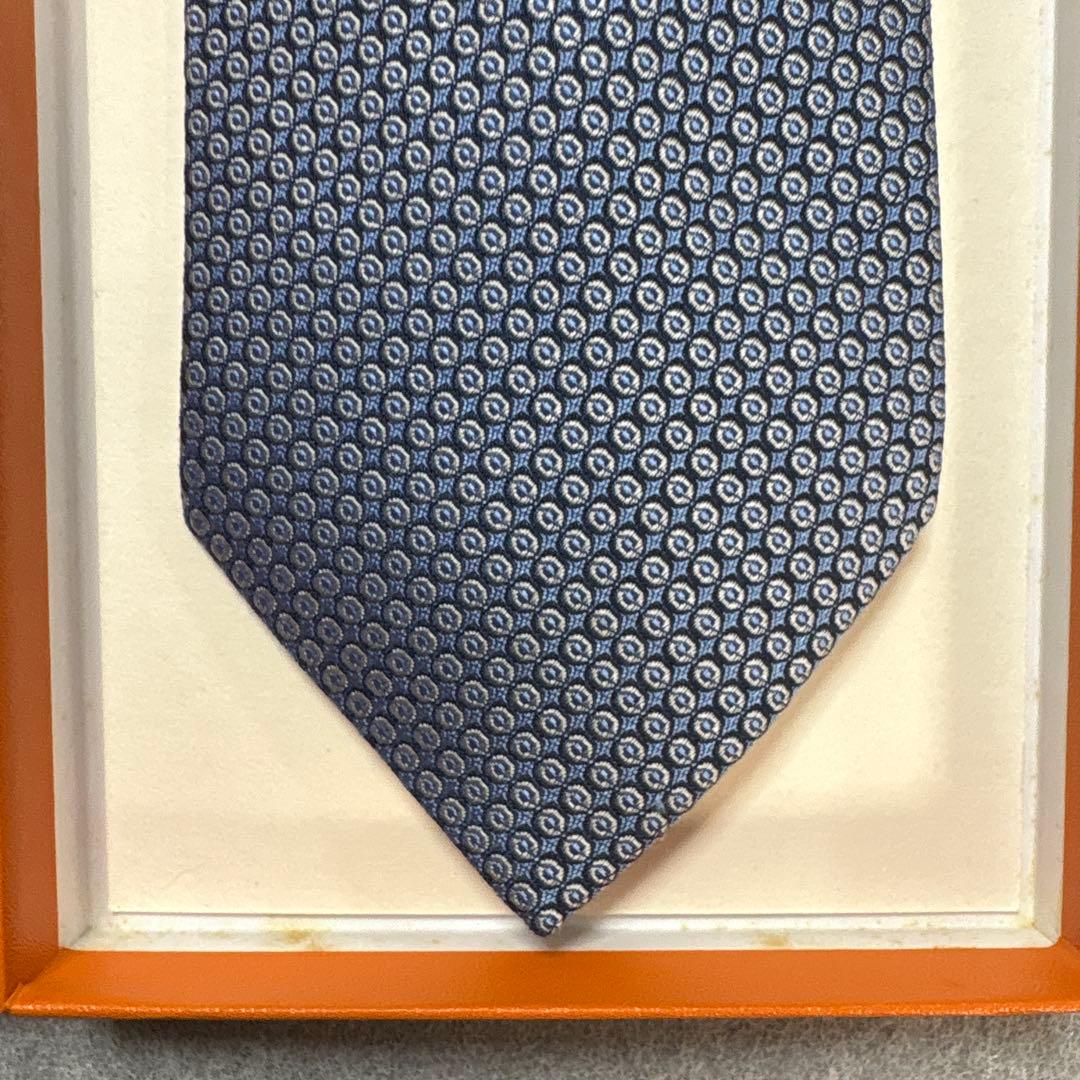 エルメス ネクタイ 青紺 シルクジャガード