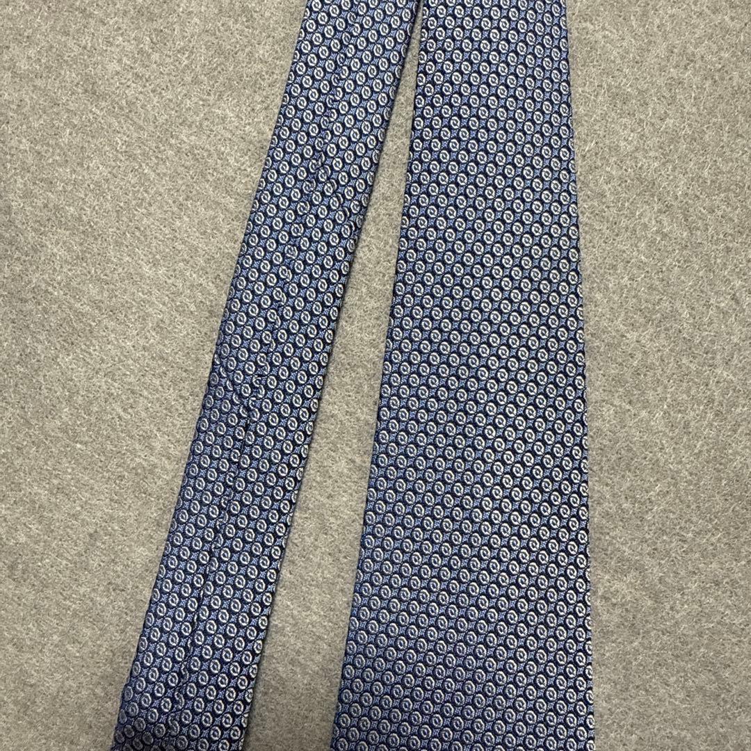 エルメス ネクタイ 青紺 シルクジャガード