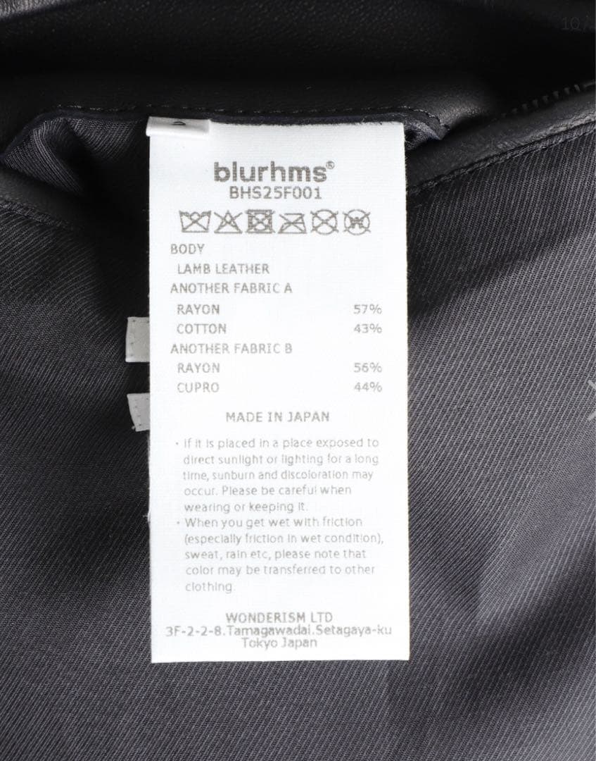 新品　blurhms Lamb Leather Zip Short Jacket