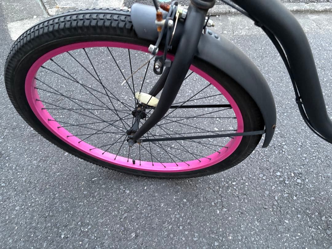 ビーチクルーザー 自転車 ブラック/ピンク 26インチ