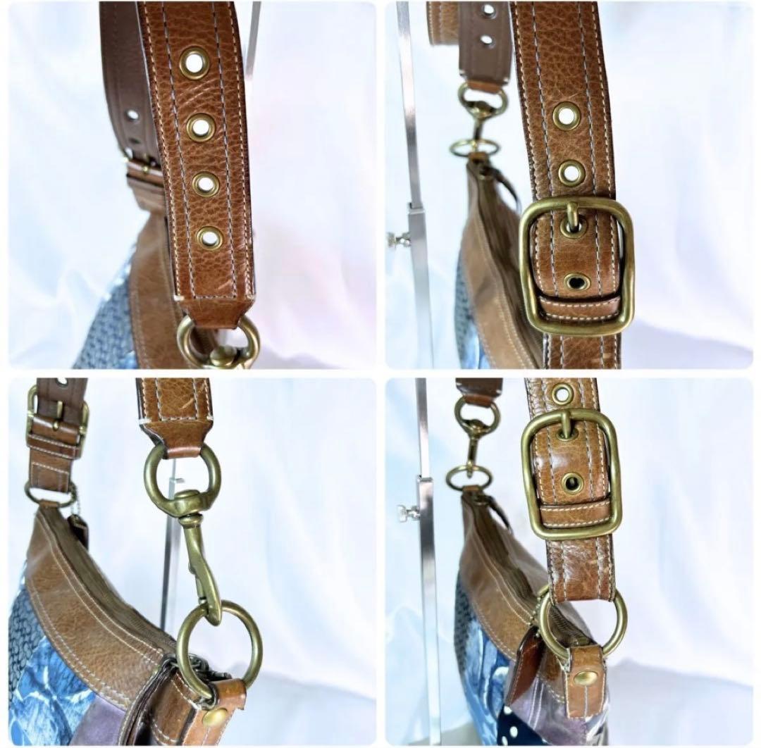 【希少】 コーチ ショルダーバッグ デニム パッチワーク レザー キャンバス