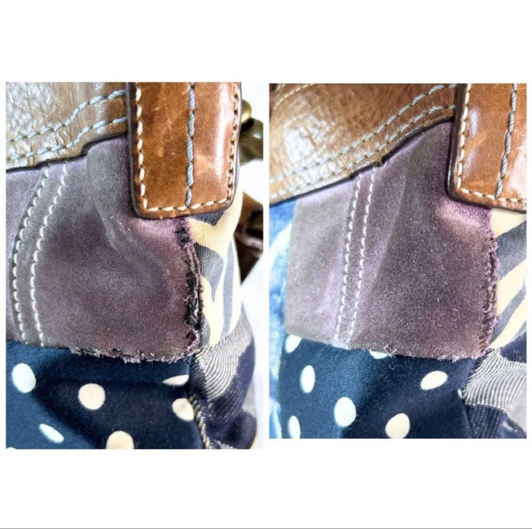 【希少】 コーチ ショルダーバッグ デニム パッチワーク レザー キャンバス