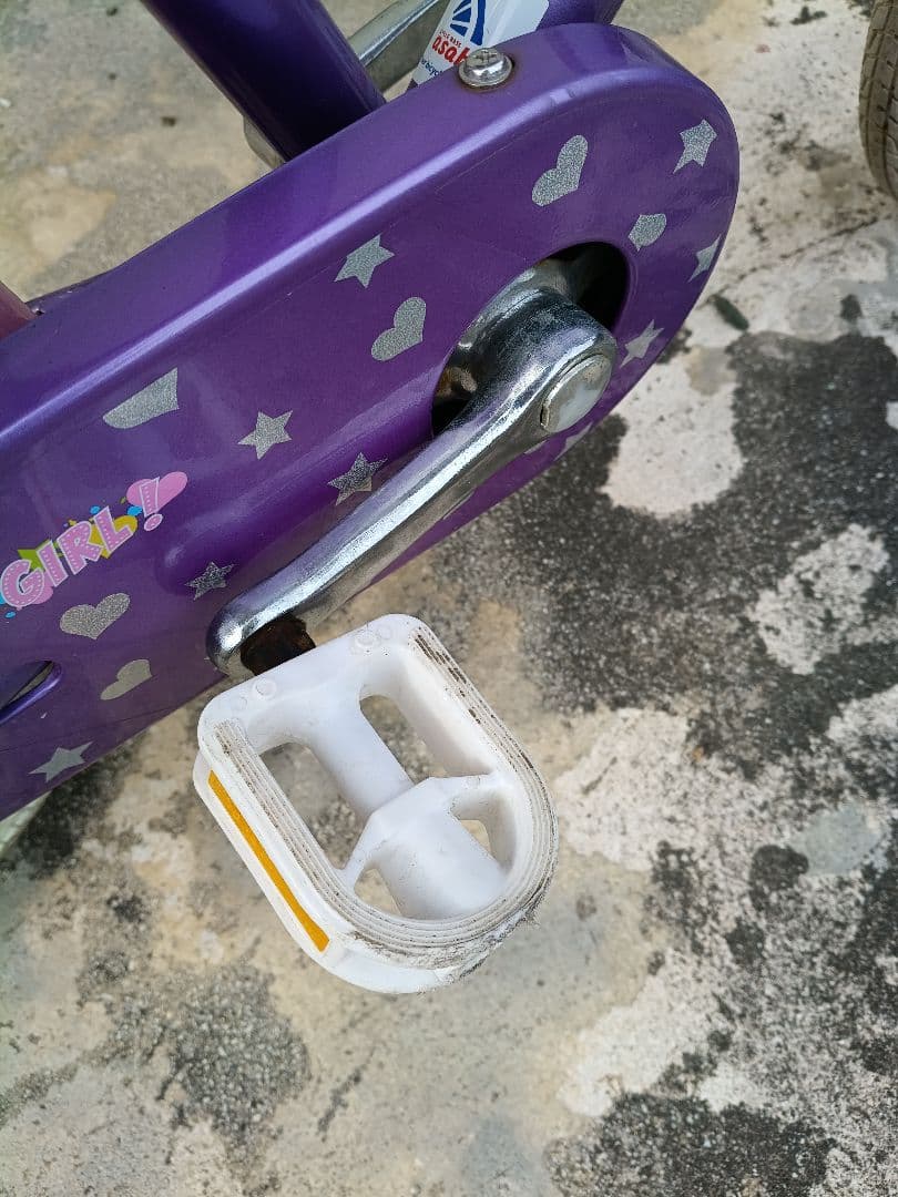 【引き取り限定】16インチ幼児用自転車 紫 花柄 バスケット付き