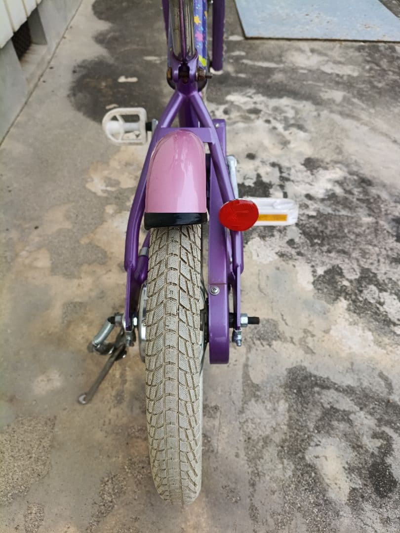 【引き取り限定】16インチ幼児用自転車 紫 花柄 バスケット付き