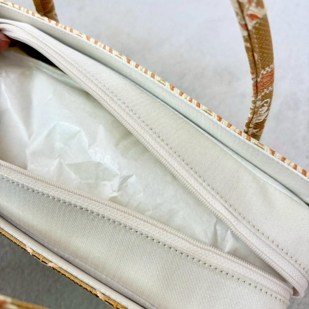 和装用バッグ 利休バック 西陣織 花柄刺繍 緑と茶色