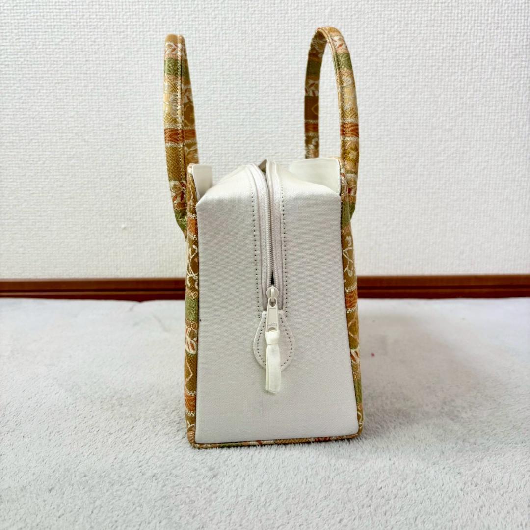 和装用バッグ 利休バック 西陣織 花柄刺繍 緑と茶色