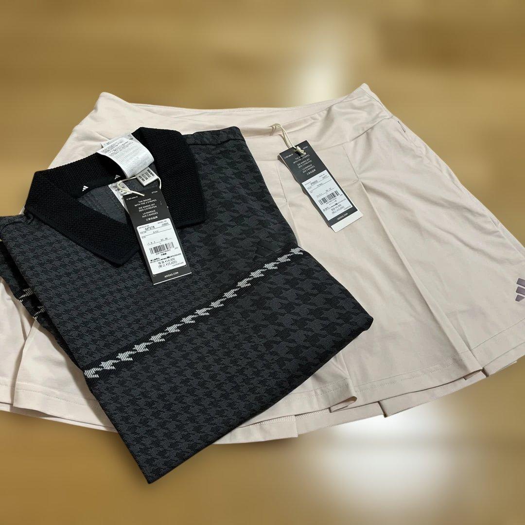 アディダスゴルフ　春夏　長袖　ニット　シャツ　スカート 黒　ピンク　L 新品