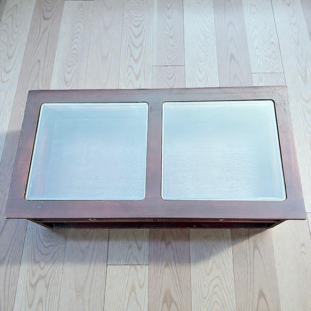 sekiさま専用❣️アジアン家具 ガラス天板テーブル 天然竹収納付 キャスター付