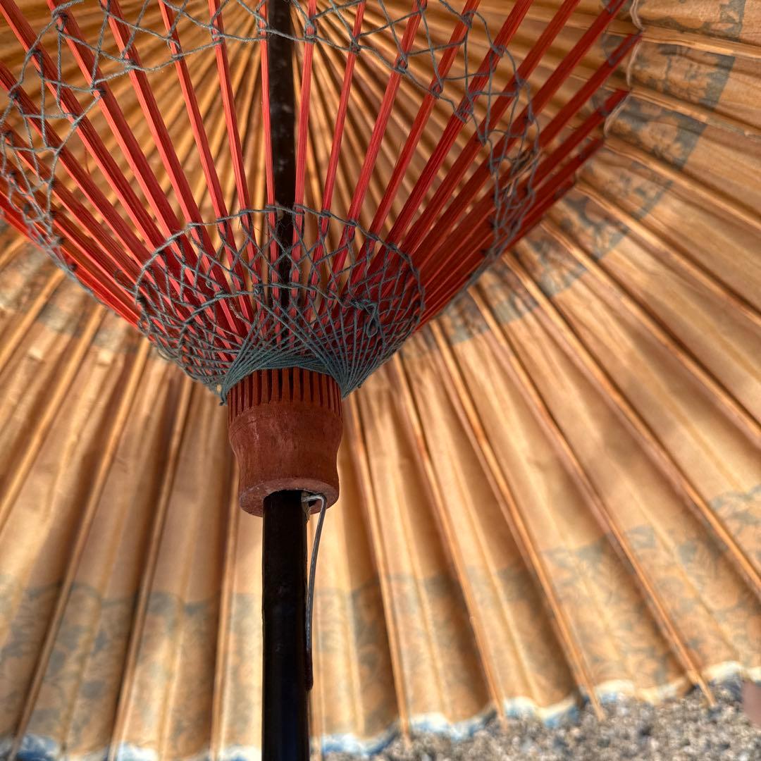 舞踊傘 金色と青色の花柄 90cm