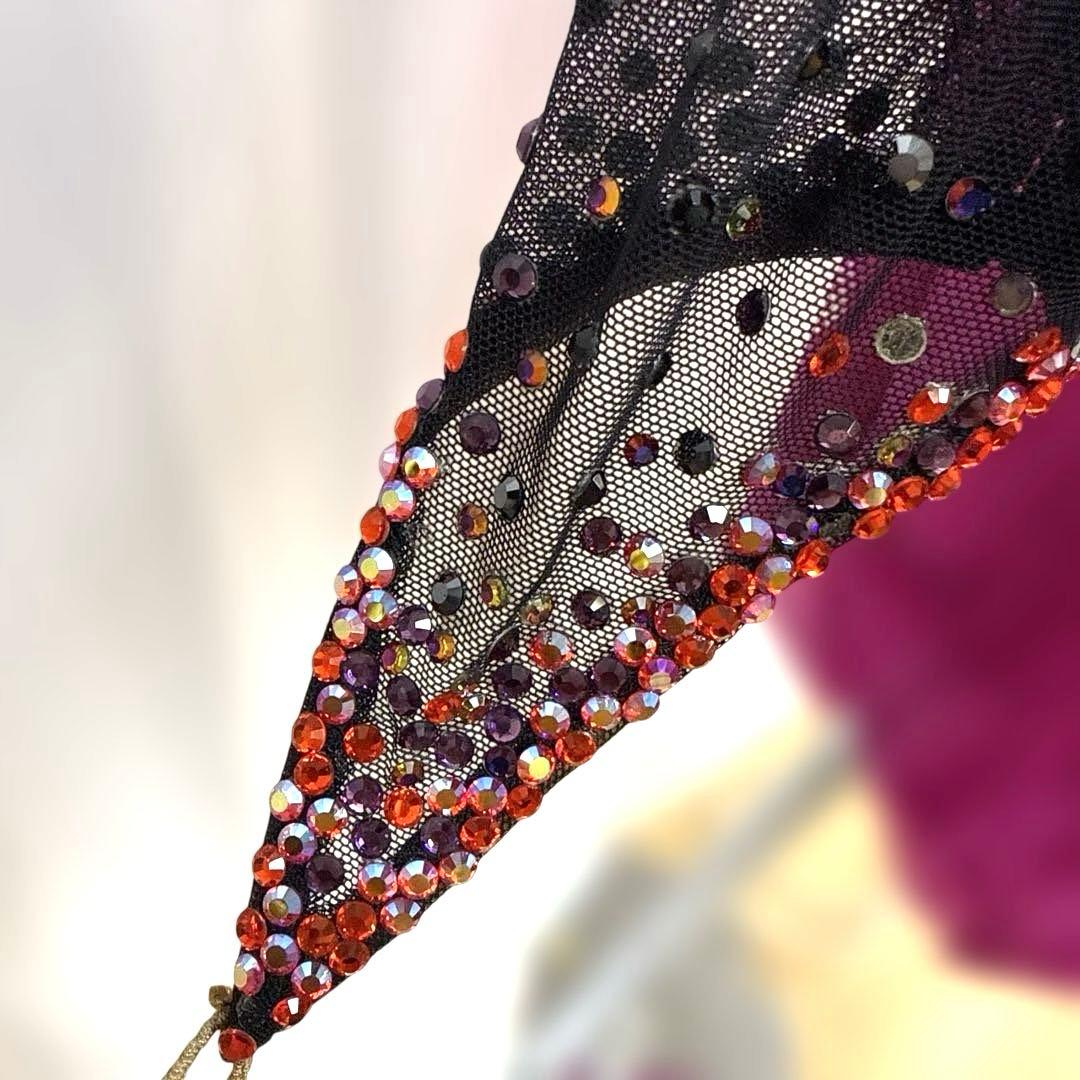 Y6025★M 黒 濃ピンク スワロミックス ラテンドレス 社交ダンス