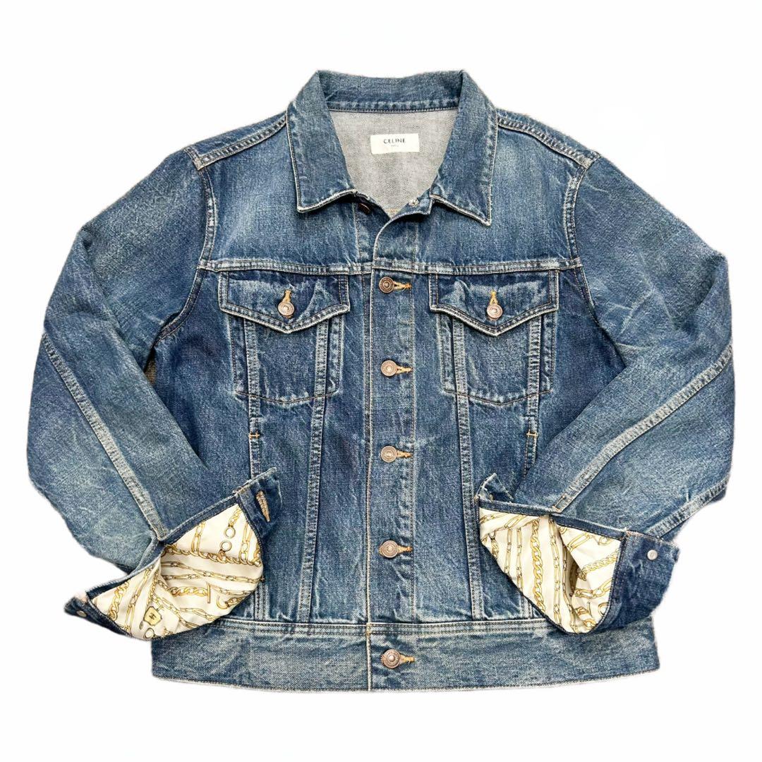 CELINE セリーヌ　デニムジャケット　S　メンズ　ダメージ加工　ブルー