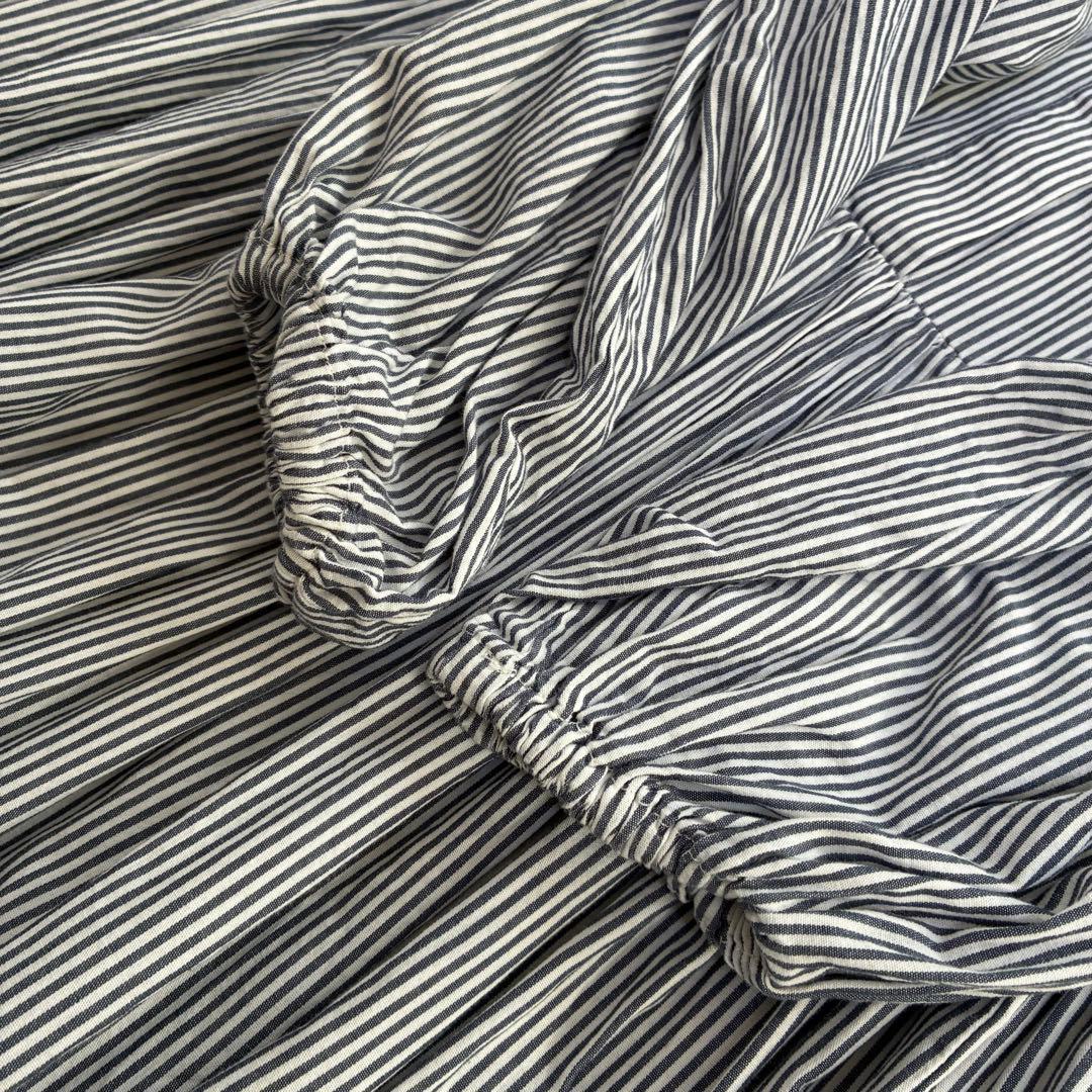 【美品】BEARDSLEY 先染めギャザーワンピース ストライプ　サイズ：0