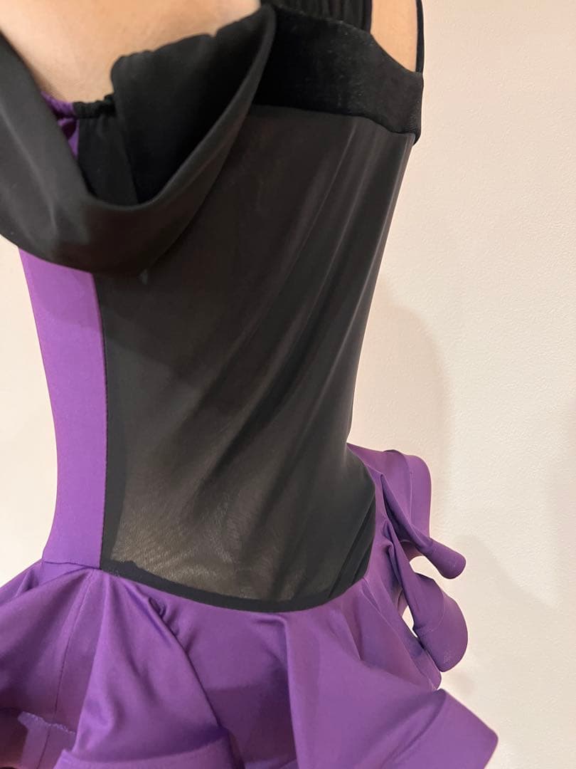 紫色　二段フリル　レッスンウェア　ワンピース　ノースリーブ　ドレス　Mサイズ