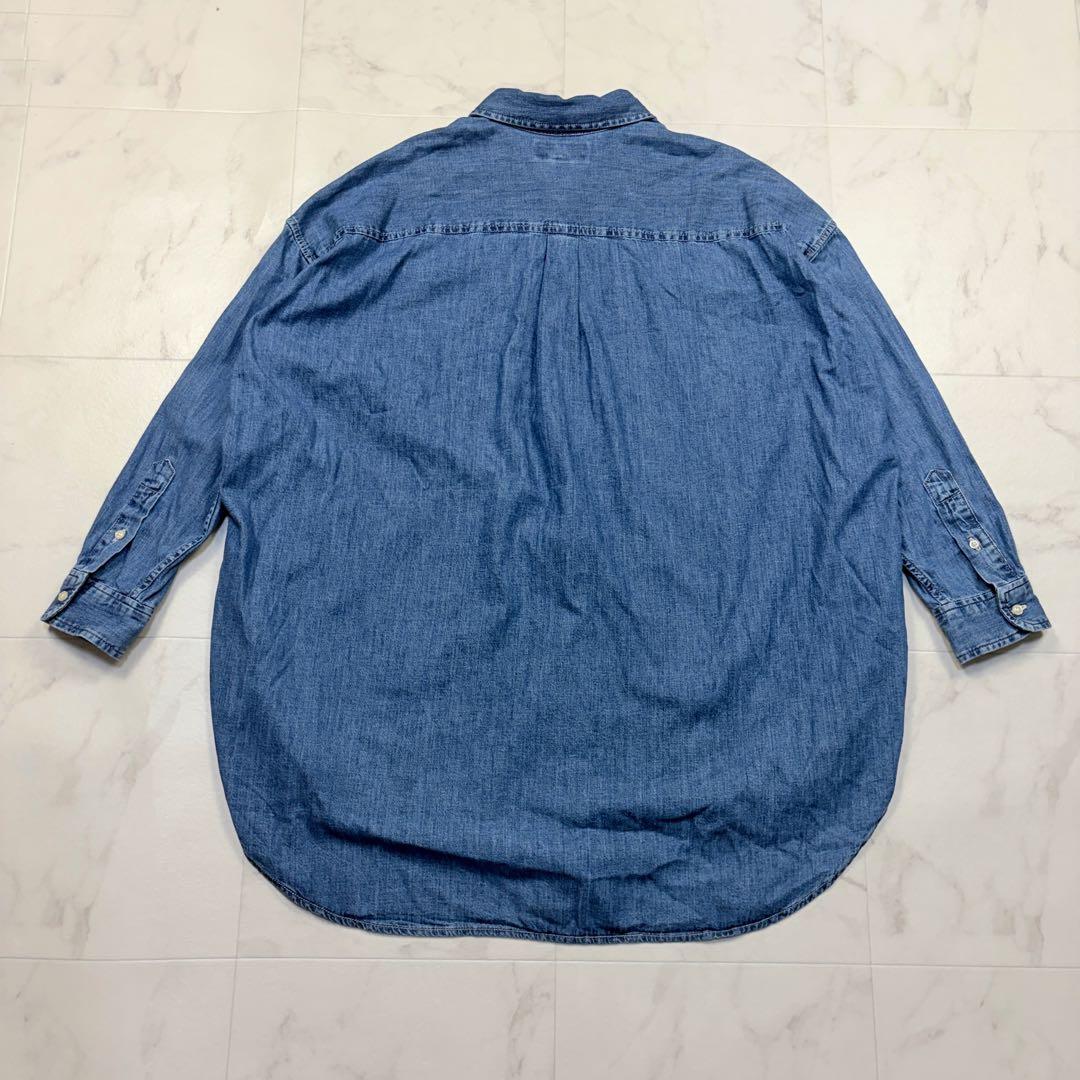 ポロバイラルフローレン　近年　シャンブレー　ロングデニムシャツ　ポニー　M 青