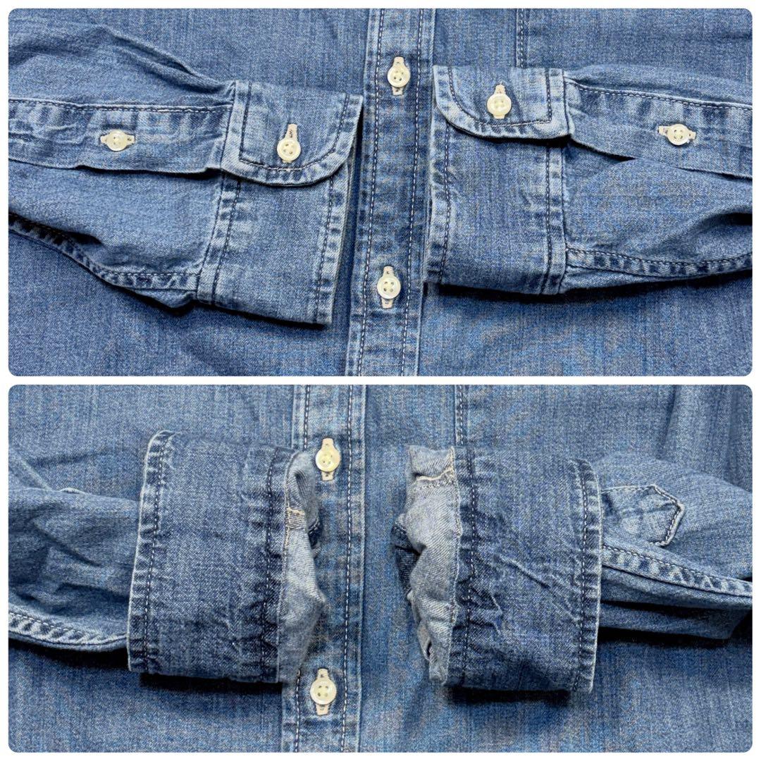 ポロバイラルフローレン　近年　シャンブレー　ロングデニムシャツ　ポニー　M 青