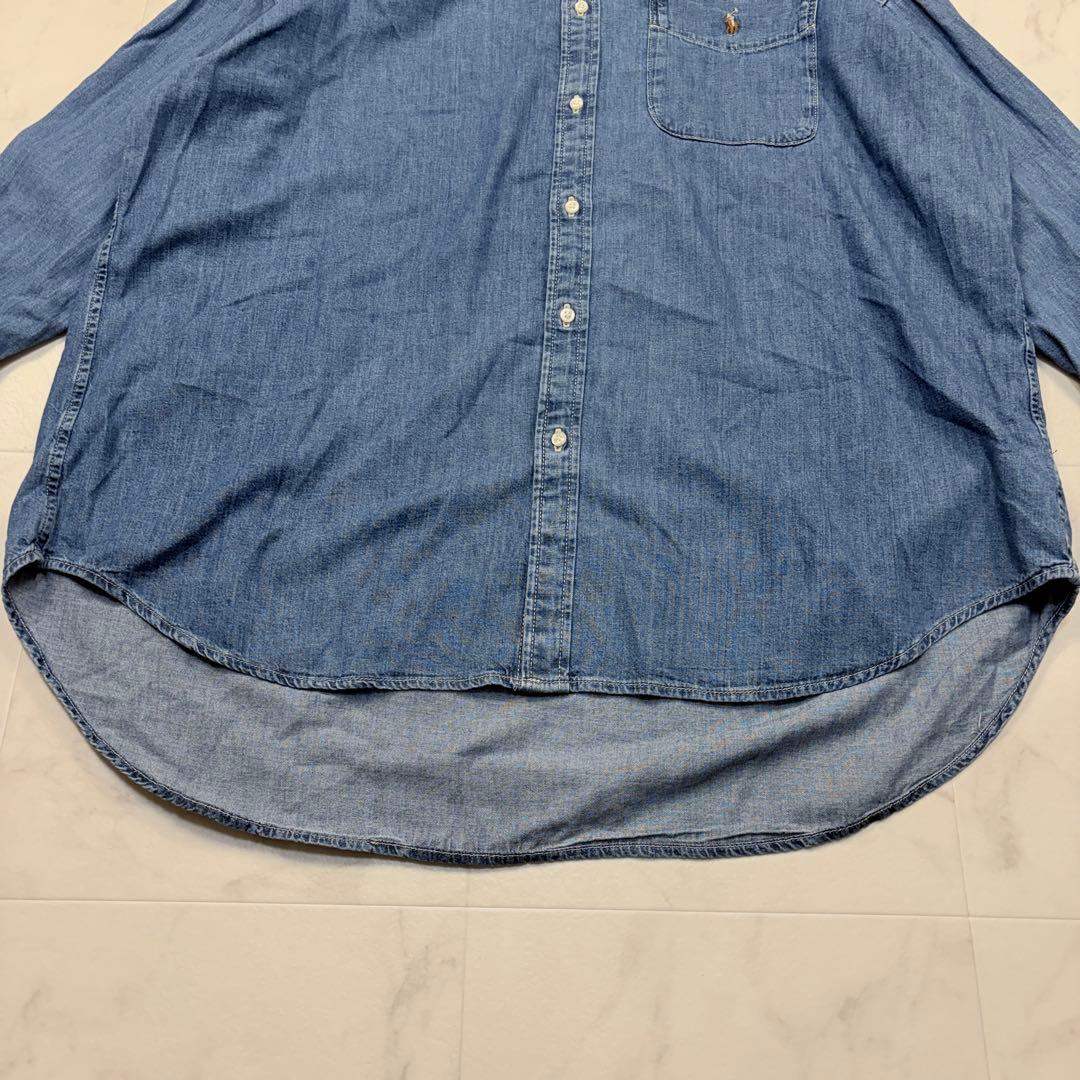 ポロバイラルフローレン　近年　シャンブレー　ロングデニムシャツ　ポニー　M 青