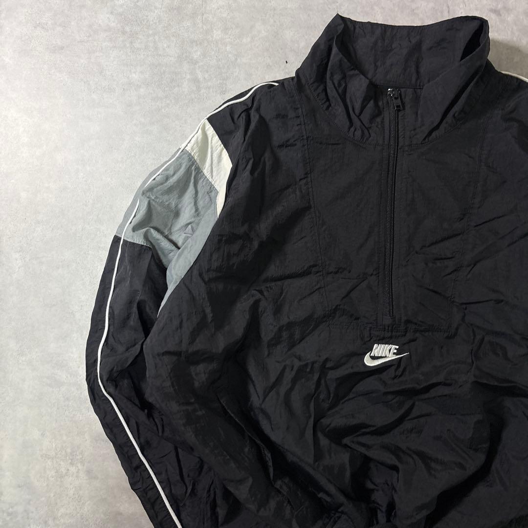 NIKE 00s ハーフジップ クロップ ナイロンジャケット ブラック M 短丈