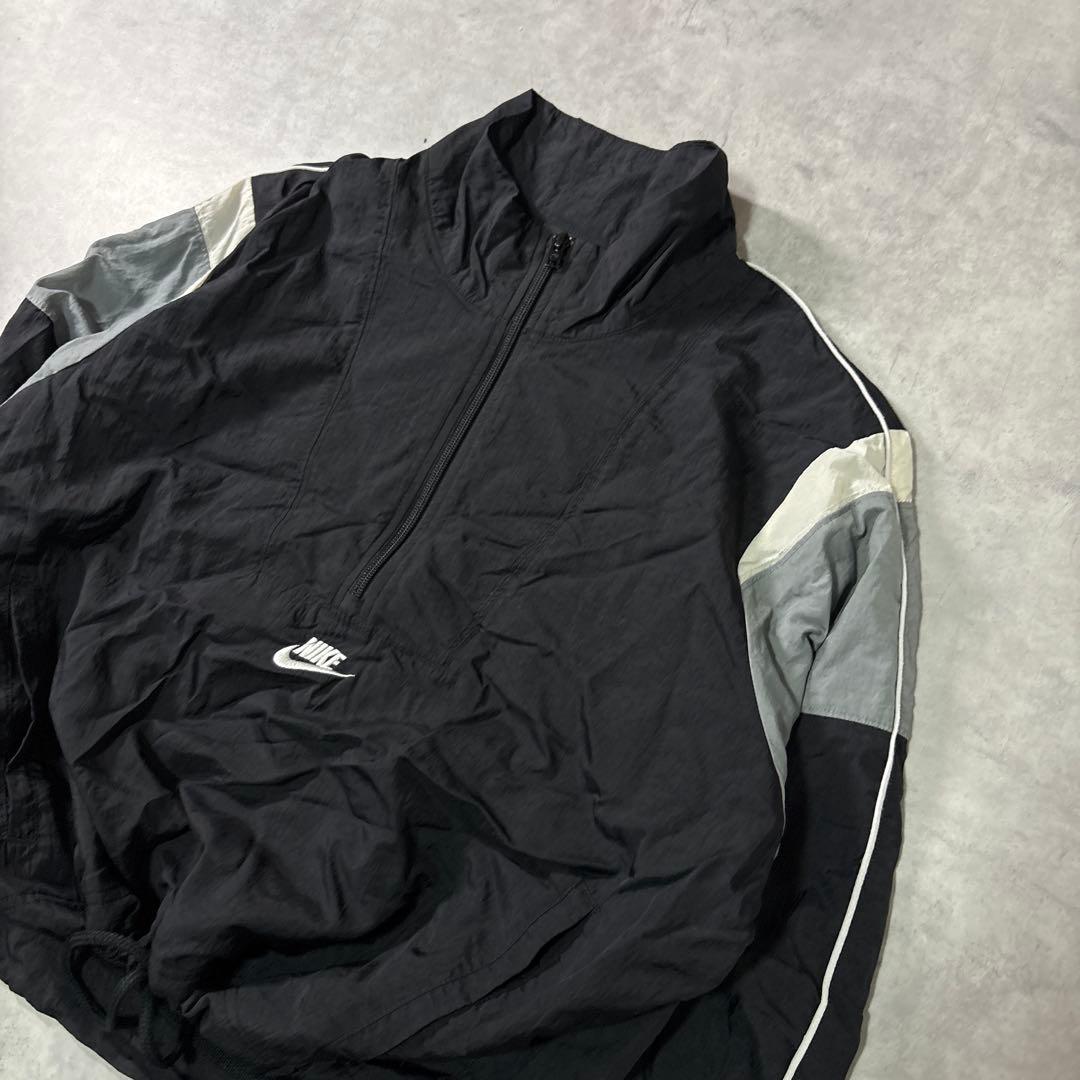 NIKE 00s ハーフジップ クロップ ナイロンジャケット ブラック M 短丈