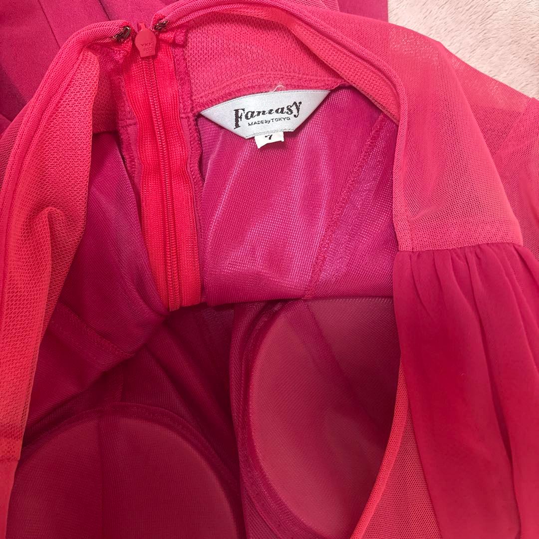 ワインレッド 長袖ドレス ビーズ刺繍