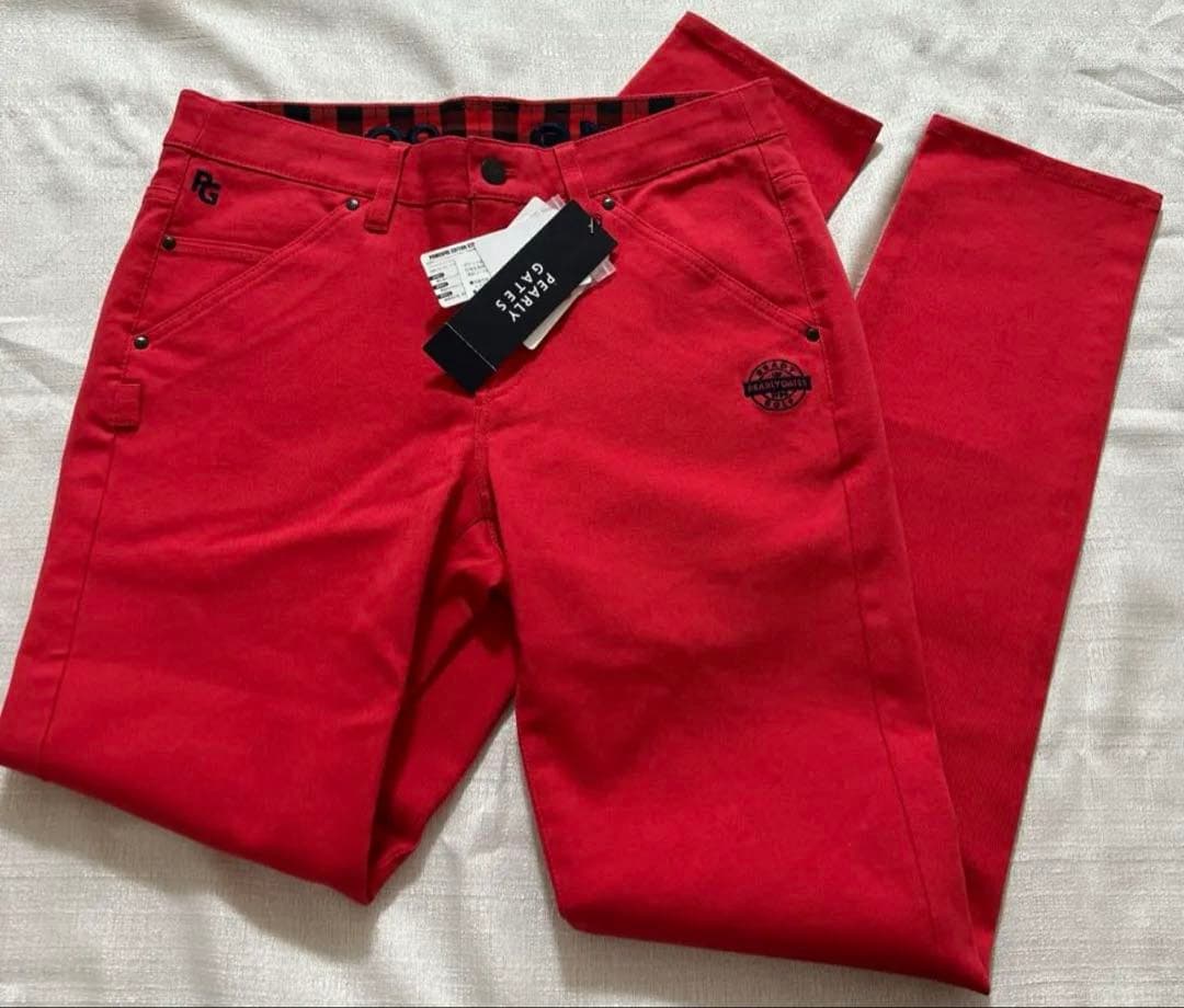 パーリーゲイツ☆新品タグ付☆レディース２　ロングパンツパワフルコットンスレッチ赤