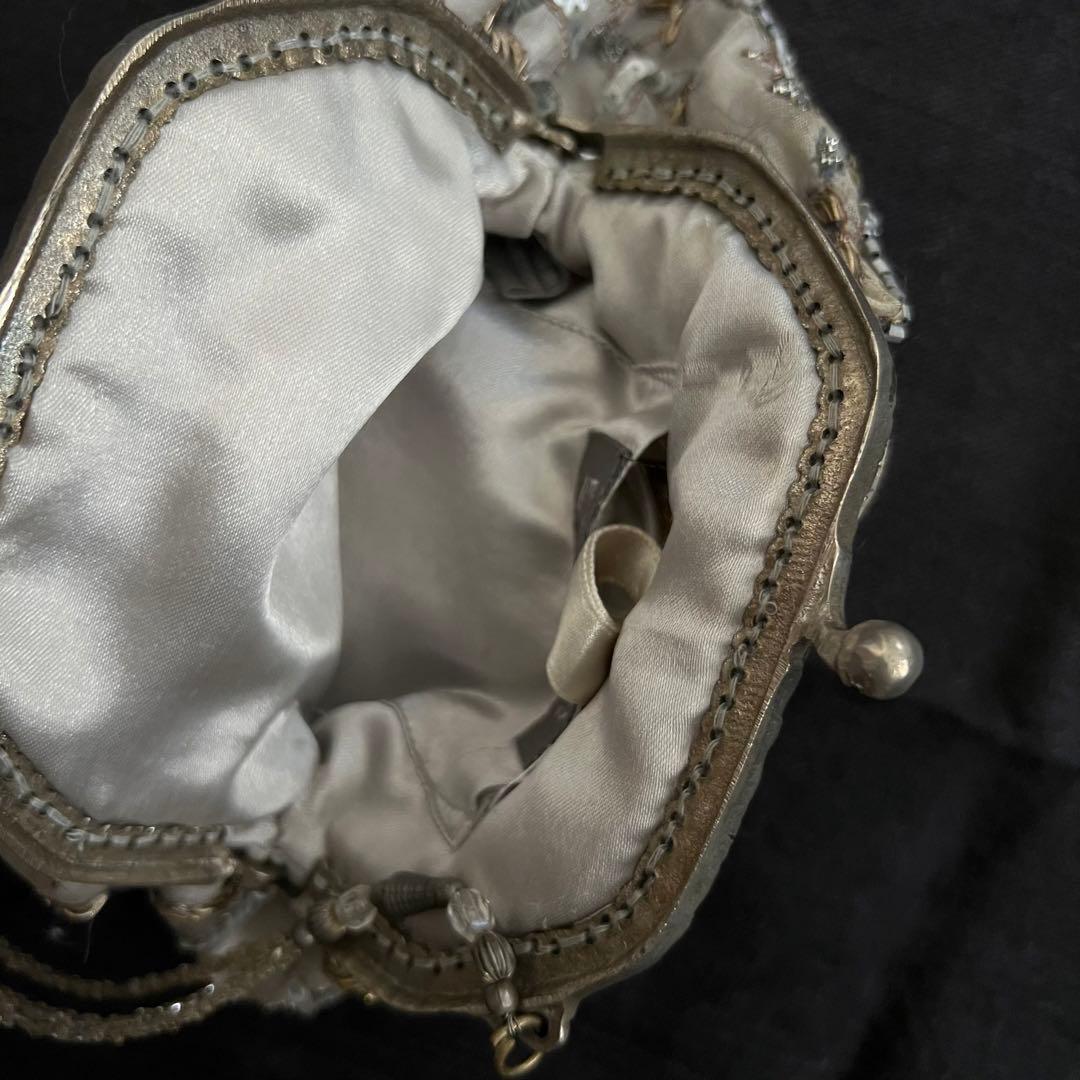 ヴィンテージ フランス製 パーティーバッグ ビーズ ミニ鏡付き