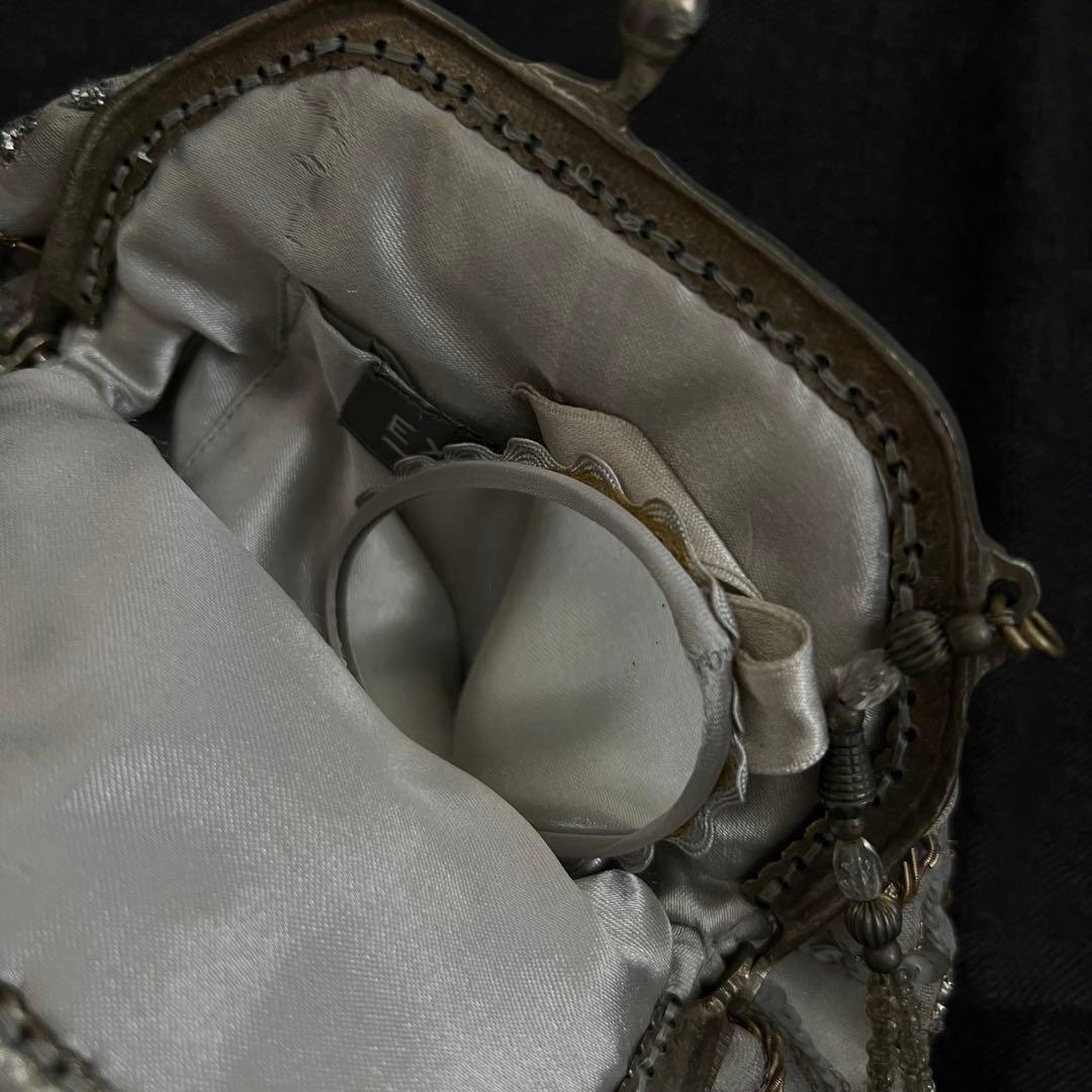 ヴィンテージ フランス製 パーティーバッグ ビーズ ミニ鏡付き