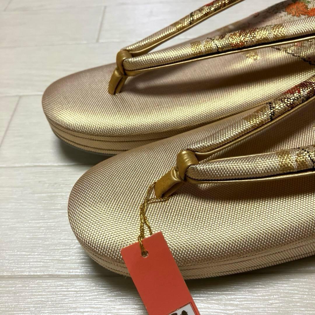 《未使用》佐賀錦　草履バッグセット　花ぎおん　ゴールド