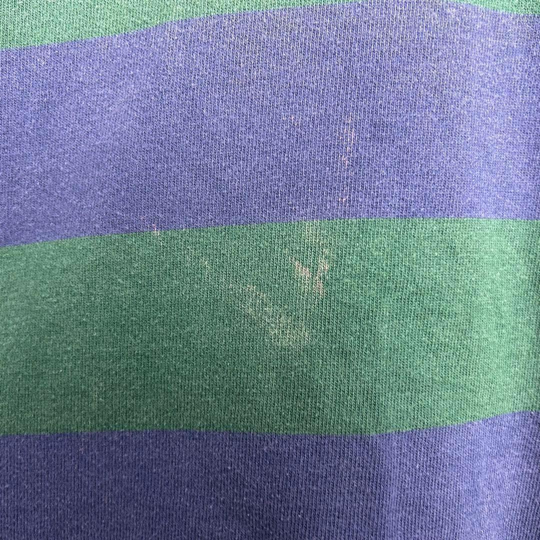 ラルフローレン 刺繍ロゴ 太ボーダー 長袖 ラガーシャツ 緑紺 M 4992