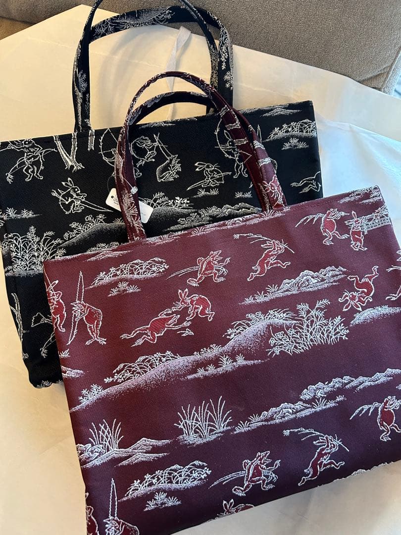 鳥獣戯画✨和装トートバッグ　内側ポケット付　黒色　ブラック　新品未使用