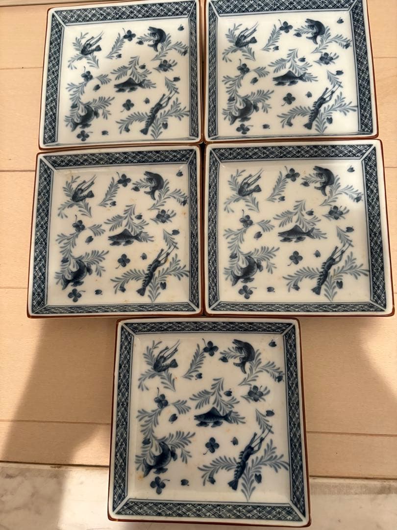 【たち吉】遊魚 銘々皿5枚 遊魚 角盛鉢1枚 染からくさ角盛鉢1枚 新品未使用