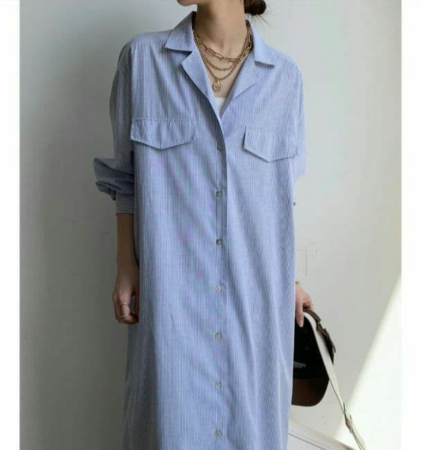 新品タグ付き DouDou ストライプシャツドレス ワンピース