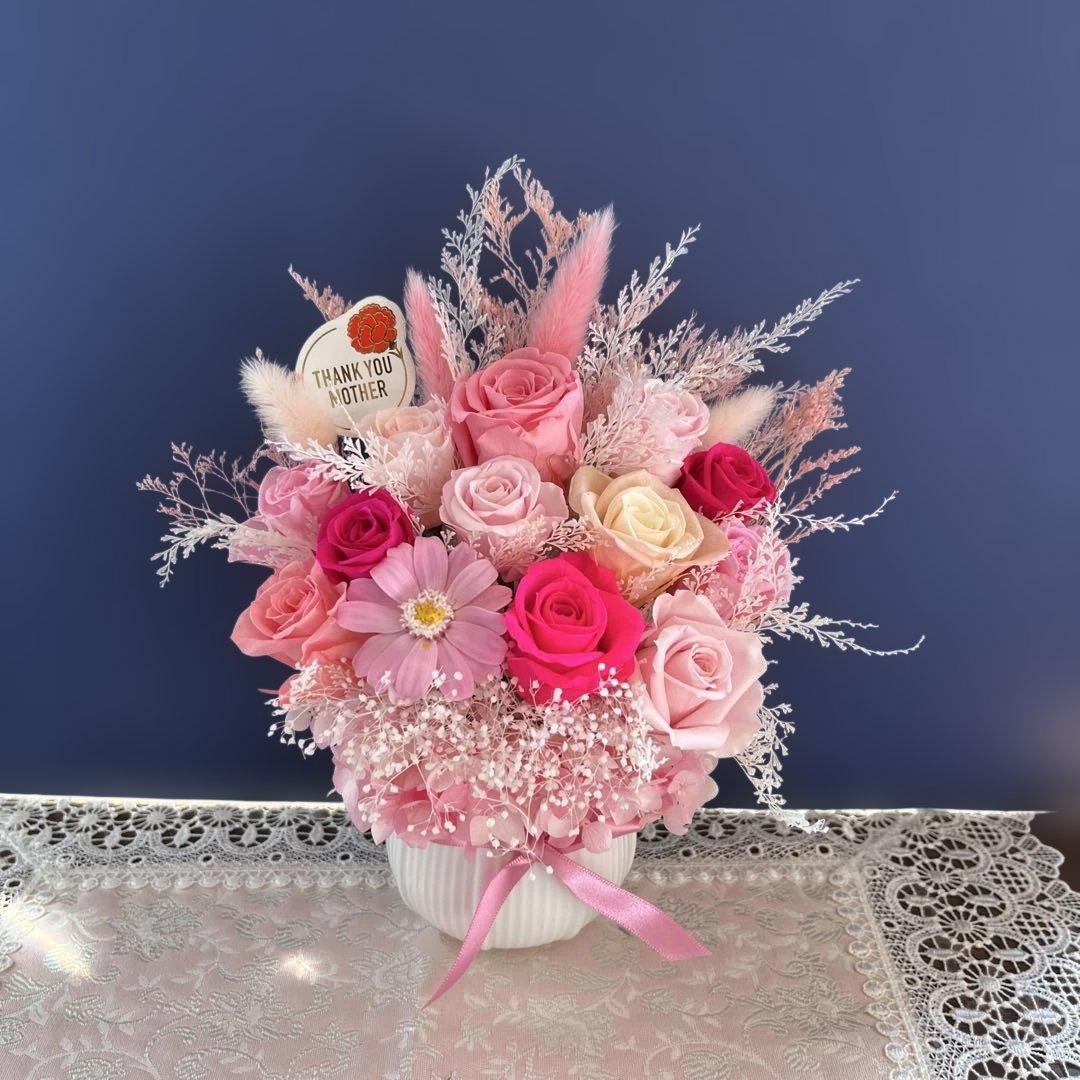 ブリザードフラワーアレンジピンクピンク☆母の日プレゼント用にラッピングします♪